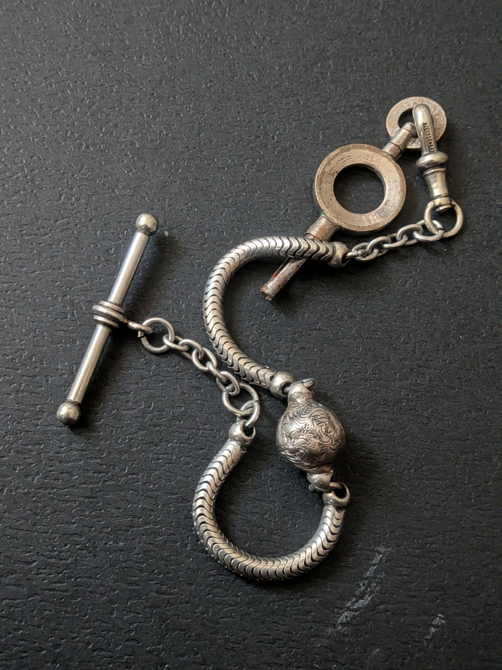 Vintage NORCO Patented Silver-Tone Albertina Pocket Watch Chain AccentDescriptio